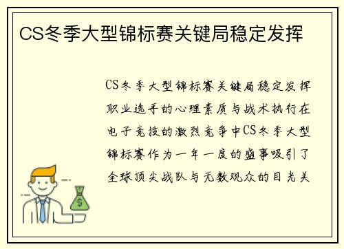CS冬季大型锦标赛关键局稳定发挥